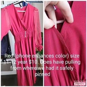 Red dress sheer sleeves. See pic for flaw size 11-12 year